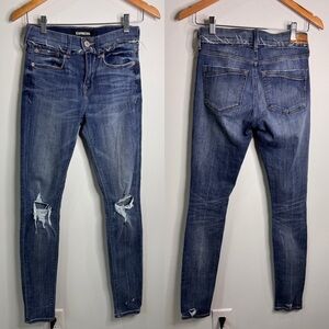 Express Blue Denim Women’s Distressed Mid-Rise Stretch Jeans (00R)